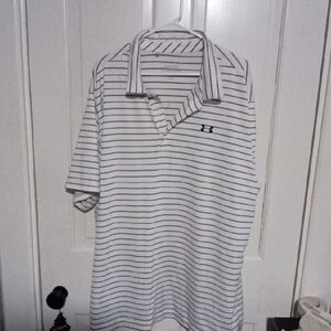 Under Armour Men’s White Polo with Thin Black Stripes